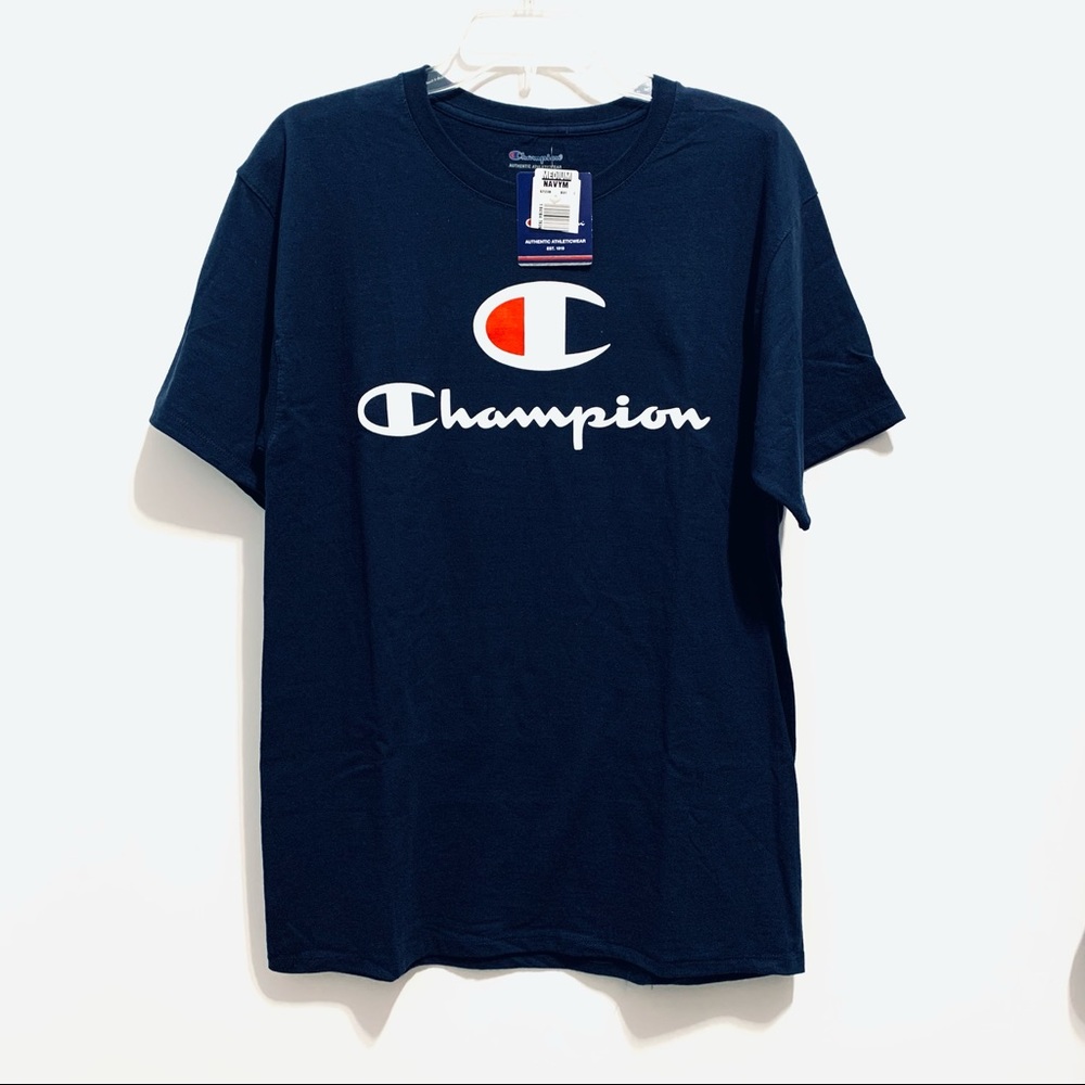 🆕 Champion Cotton Tee Script Logo Navy Blue